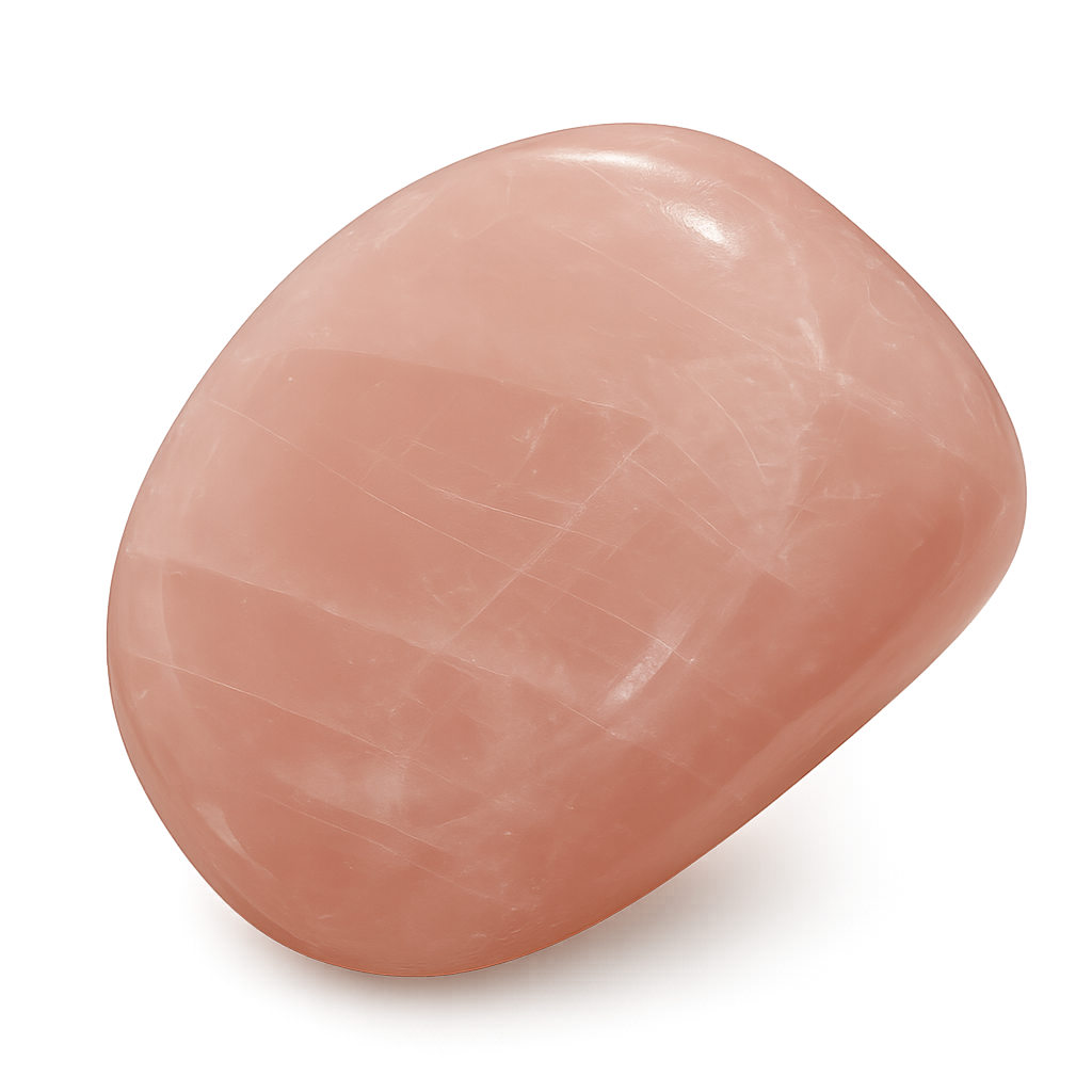Polierter Rosenquarz in zartem Rosa mit glatter Oberfläche und natürlichen Einschlüssen.
